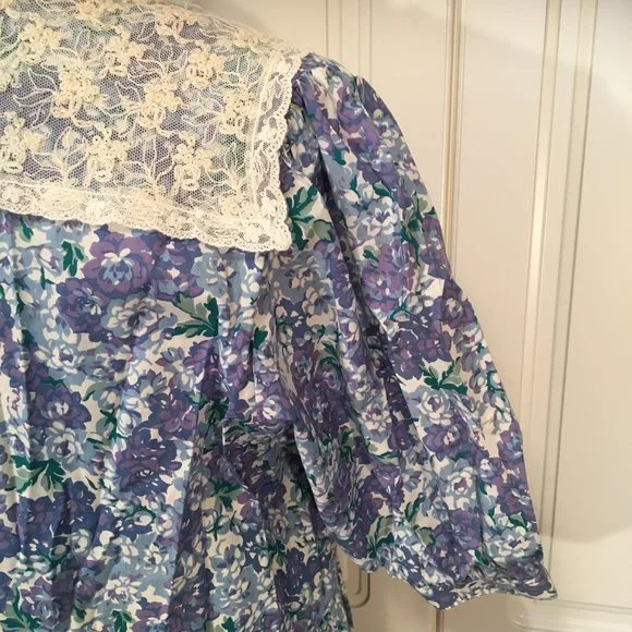 SOLD LAURA ASHLEY floral 100% cotton dress with lace collar vintage charm! - Picture 8 of 10